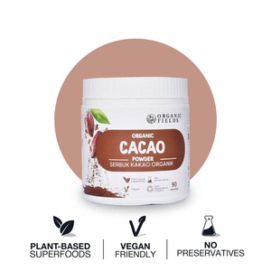 Poudre de cacao biologique Organic Fields, instantanée, en boîte, 180 g, superaliment, propriétés antioxydantes, favorise la santé du cerveau, sans sucre - Product Image 2