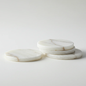 Wholesale Amber Veined White Stone Drink Coasters Hand-Polished Round Natural Mineral <b>Table</b> <b>Protector</b> Set - Product Image 1