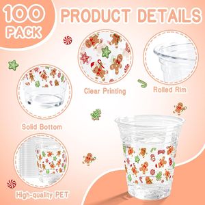 Confezione da 100 Bicchieri di Plastica Trasparente da 12 oz con Motivo Natalizio, Bicchieri Usa e Getta per Bevande e Caffè, Bicchieri Natalizi - Product Image 3