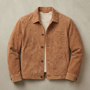 Factory Made Casual Western Style Men <b>Suede</b> Leather <b>Jacket</b> Turn Down Collar Design With Refined Stitching For Men Fashion - Product Image 1