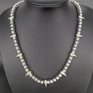 Punk Hiphop Style <b>Statement</b> <b>Necklace</b> Rhodium Plated S925 Silver Lab Grown Crystal Rhinestone Spike Chain Unisex Party Jewelry - Product Image 5