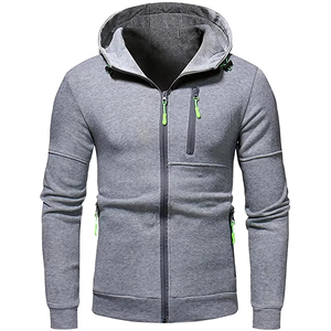 Sweat-shirt à capuche zippé gris pour homme, couleur unie, en molleton respirant, décontracté, pour l'automne - Product Image 3
