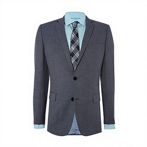 <b>Men's</b> Blue Business Suit Single Breasted V-neck 100% Polyester/Cotton Waterproof Worsted Fabric Anti-Wrinkle Regular Fit British - Product Image 6