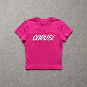 T-shirt femme personnalisé à broderie en relief, coupe ajustée, manches courtes, en coton tricoté uni, léger, pour printemps-été - Product Image 3