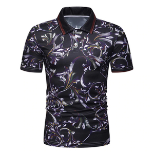เสื้อโปโลลายดอกไม้แบบกำหนดเองขายดีสำหรับผู้ชาย เสื้อโปโลแขนสั้นทรงเข้ารูปสไตล์วินเทจลำลอง - Product Image 1