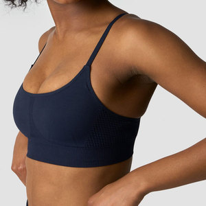Vêtements de sport pour femmes en nylon et élasthanne, dos nu à bretelles, avec soutien-gorge intégré rembourré push-up, col en U, haute élasticité, sans couture, en matière côtelée - Product Image 3