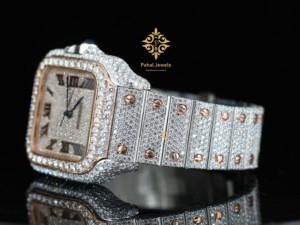 นาฬิกาข้อมือ Pahal Jewels หรูหรา ประดับเพชร ทรงสี่เหลี่ยมจัตุรัส ระบบจักรกล ขนาด 40 มม. ตัวเรือนสแตนเลสสตีล แสดงวันที่อัตโนมัติ แบบอนาล็อก สำหรับทั้งชายและหญิง - Product Image 2