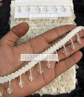 Garniture à pampilles en strass blancs, polyester/coton, brodée à la main, écologique, durable, 3 cm, décoration DIY SLML Red Nani