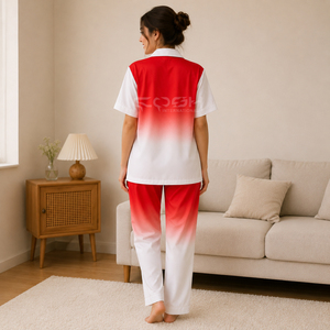 Cosh International Custom Logo Sorority Sisterhood Delta Sigma Women <b>2</b>-<b>Piece</b> Short Sleeve Pajamas <b>Set</b> Red <b>White</b> Gradient Color - Product Image 4