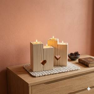 Portavelas de Madera Heritage, Portavelas de Madera en Forma de Columna, Acabado Marrón Oscuro, Decoración para el Hogar, Juego de Tres - Product Image 6