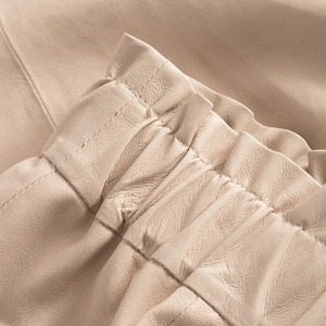 Women's Beige <b>Elastic</b> <b>Waist</b> A-Line <b>Skirt</b> With Zip Pockets Casual Knee-Length Solid Design All Seasons Wear - Product Image 6