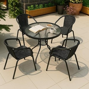 Contemporary Rattan Outdoor Garden Set with Glass Table 4 Seater Weather Resistant Metal <b>Frame</b> Patio Furniture - Product Image 2