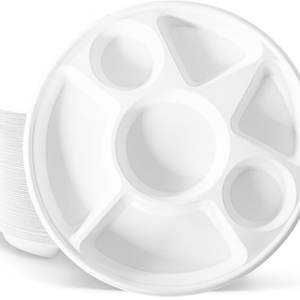 Plato de bagazo de caña de azúcar de 7 Secciones, paquete de 50 Uds., bandeja de comida compartimentada biodegradable ecológica, vajilla compostable - Product Image 3