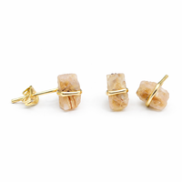 Pendientes de Acuamarina en Bruto, Acero Inoxidable, Chapado en Oro, Hechos a Mano, Rectangulares, Piedra Natural, Estilo Boho Minimalista, para Mujer