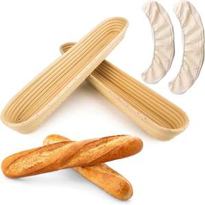 Paniers à pain ovales longs en rotin naturel avec doublures en lin amovibles pour la mise en forme de la pâte à baguette, en provenance du Vietnam - Product Image 1