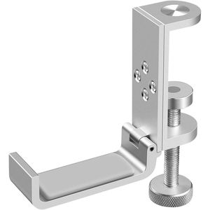 Supporto Pieghevole in Alluminio per Cuffie, Universale, Argento Platino, con Gancio a Morsetto da Scrivania, Salvaspazio - Product Image 4