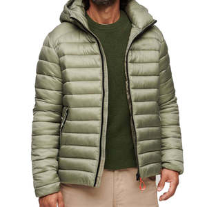 Veste matelassée à capuche pour homme, couleur vert olive, fermeture éclair, coupe-vent, vêtements d'hiver décontractés, coupe régulière, coque en polyester - Product Image 1