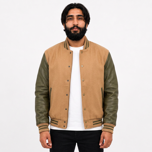 Wholesale Custom College Varsity Jacket <b>Stand</b> Collar Front Logo Heavy <b>Weight</b> Eco-Friendly 100% Wool <b>for</b> US Streetwear Brands - Product Image 6