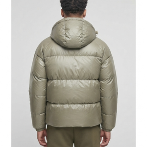 OEM Manufacturer Men's Hooded Puffer Jacket Olive Green <b>Thick</b> Windproof Casual <b>Winter</b> <b>Coat</b> With Logo Front Button Closure - Product Image 5