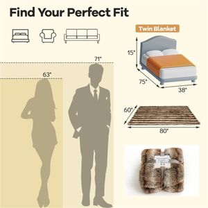 Plaid en fausse fourrure de renard double face marron taupe 780 GSM, 60"x80" avec doublure en polaire PV, couverture de luxe surdimensionnée 80"x60" - Product Image 4