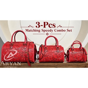 Ensemble de 3 sacs de voyage en cuir repoussé de qualité supérieure, fabriqués en usine, en cuir de vachette, pour la nuit et le week-end, unisexe, sacs Speedy - Product Image 1