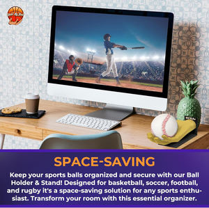 Soporte y Exhibidor de Pelotas Pequeño Moderno de Resina Dorada Hold My Ball con Estante de Almacenamiento Deportivo Montable en Pared - Product Image 3