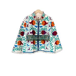 Abrigo de tela de algodón Suzani unisex, chaqueta textil India bordada a mano, chaqueta informal de invierno/primavera para fiesta, chaqueta de mujer sin cierre - Product Image 1