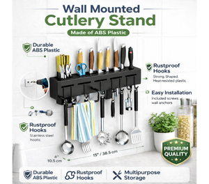 Wall-mounted Storage Organizer <b>Kitchen</b> Knife Spoon Utensils Wall-mounted Holder <b>Rack</b> with Towel Hanger - Product Image 2