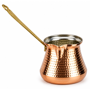 Cafetera Turca Clásica de Cobre Grabada a Mano/Ibrik con Mango de Madera, Cezve Premium, Calentador y Preparador de Café Turco de Cobre Sólido Grabado - Product Image 6