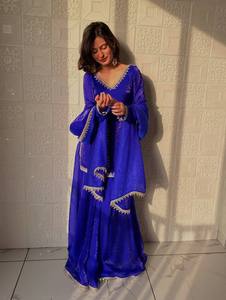 Ensemble Salwar Kameez Sharara en soie Fendy moderne brodé bleu pour femmes avec dupatta, tenue ethnique pour fête, Diwali, remise de diplôme, mariage - Product Image 2
