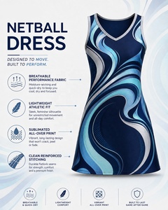 Robe de netball à imprimé vague bleue, col en V, sans manches, vêtements de sport d'équipe, uniforme léger et extensible, pour femmes adultes, taille XL, pour le jeu de netball - Product Image 5