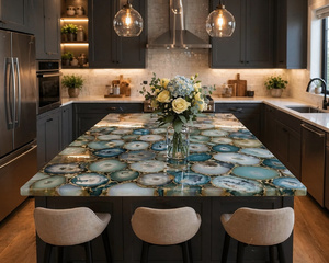 Mesa de Comedor de Ágata Azul Natural, Mueble de Piedra Semipreciosa de Alta Calidad, Moderno y Ecológico, Rectangular, para Diwali o Aniversario - Product Image 2