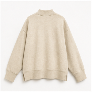 Sudadera personalizada de cuello alto para mujer, color marfil, con mangas de murciélago extragrandes y abertura lateral, WSS-0007 - Product Image 2