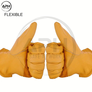 Full Grain Cowhide Leather Driver Rigger <b>Gloves</b> Reinforced Palm Patch Elastic Wrist Construction Mechanics Heavy Work <b>Gloves</b> - Product Image 2