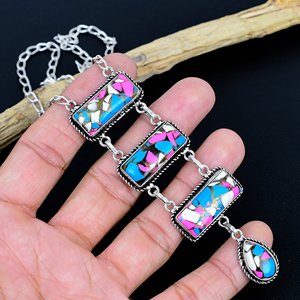 Collier en Coton Naturel avec Pierre Turquoise Cuivrée, Style Bohème, Bijoux pour Femmes en Alliage, Plaqué Argent 925 - Product Image 2