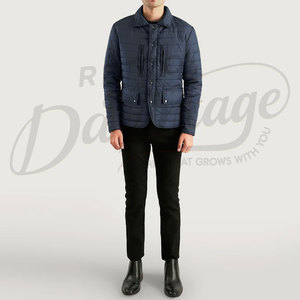 Custom Men <b>Navy</b> Blue Winter <b>Jacket</b> Lightweight <b>Padded</b> Outerwear Multi Pocket Casual Warm Zip Up Puffer <b>Jacket</b> For Men - Product Image 2