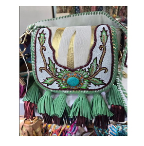 Designer Boho Cowhide <b>Leather</b> <b>Women's</b> Messenger <b>Bag</b> Handmade Cowgirl <b>Shoulder</b> <b>Bag</b> Zipper for Evening Shopping Indian Bohemian - Product Image 6