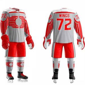 WINGS ชุดเสื้อฮอกกี้น้ำแข็งแบบซับลิเมชั่นสำหรับผู้ชาย สีแดง สีขาว แขนยาว ระบายความชื้นได้ดี ทรงปกติ ชุดยูนิฟอร์มทีมสำหรับผู้ใหญ่ - Product Image 3
