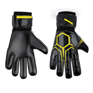 Black Yellow Football Goalkeeper Gloves Full Finger Non Slip Breathable PU Leather Unisex Hook And Loop Closure - Product Image 6
