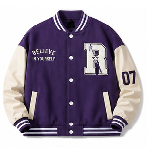 Veste d'hiver premium à manches contrastées, patch brodé, mélange de laine, style décontracté, veste de baseball pour homme - Product Image 1