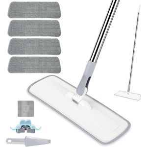 Mopa Plana Extensible de Microfibra de 55 Pulgadas con 4 Almohadillas Reutilizables y Lavables para Limpieza de Pisos - Product Image 1