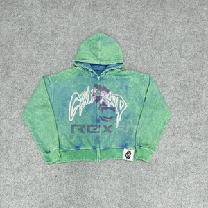 Prefect Acid Wash Men Fleece Streetwear Hoodie Cutting Sport Edition Zipper Distressed Hoodie Rhinestone <b>Zip</b> <b>up</b> <b>Jacket</b> - Product Image 4