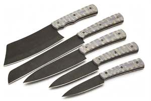 <b>Timber</b> Steel Enterprises Black Stonewashed High Carbon Steel Chef Knife Textured Resin G10 Handle Clip Point Blade 3-Year - Product Image 2