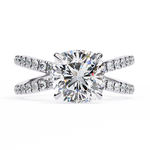 Bague de fiançailles en diamant de laboratoire taille coussin 2,00 ct certifié IGI, pavé intégral, couleur E F VS, luxe durable, en or 18 carats avec tige entièrement pavée - Product Image 3