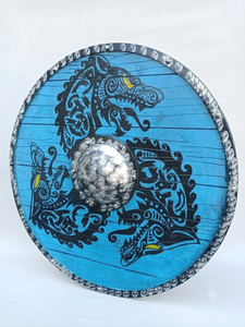Bouclier rond Viking médiéval personnalisé en acier et bois, fait main, poli, motif géométrique, 24 pouces, décoration intérieure, fabricant OEM - Product Image 3