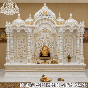 Templo de teca de alta gama con tallado profundo, sala de púja, mandir con almacenamiento, cajones con acabado antiguo, templo hindú de moda para la venta en el hogar - Product Image 5