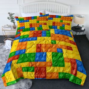 Set Copripiumino 3 Pezzi con Motivo Mattoncini Colorati, Trapunta Sottile Estiva per Bambini, Misura Queen - Product Image 2