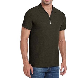 Polo décontracté à manches courtes pour hommes, en coton respirant, col zippé, grande taille, couleur noire, OEM ODM 2027 - Product Image 2