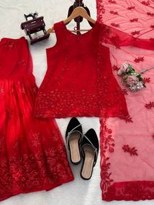 TOP SHARARA DUPATTA HEAVY SOFT NET INTRICATE THREAD SEQUNCE EMBROIDERY WORK SUIT - Product Image 5