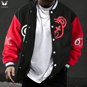 Custom Men Fleece Varsity Jacket, Heavyweight Cotton Blend Casual Sweatshirt Style Snap <b>Button</b> Blank Streetwear Bomber Jacket - Product Image 5